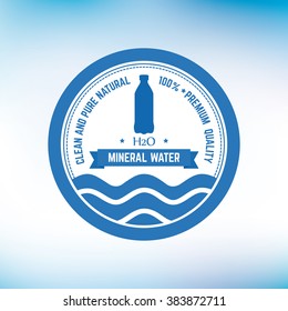 Isolated blue banner with a mineral water icon and text on a white background