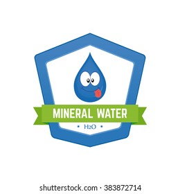 Isolated blue banner with a mineral water icon and text on a white background