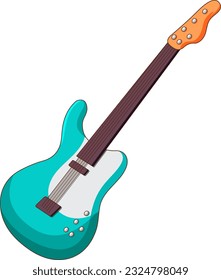 Isolated blue bass guitar musical instrument illustration