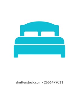 Isolated blue bed icon on white background, featuring a simple, modern design. A vector element perfect for illustrations related to sleep and furniture.