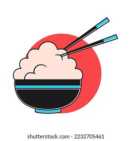Isolated blue bowl food asian vector illustration