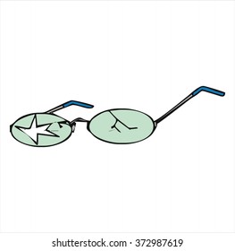 Isolated Blue Broken Glasses, Cartoon Vector