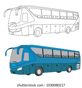 isolated blue bus and sketch