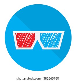 Isolated blue button with a 3d glasses icon on a colored background