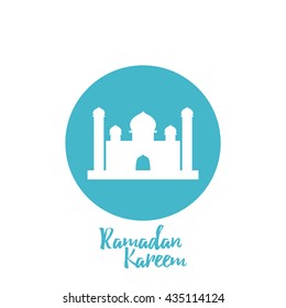 Isolated blue button with a silhouette of a mosque for ramadan kareem celebrations
