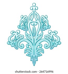 Isolated blue calligraphic floral pattern. Vector illustration