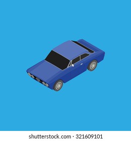 Isolated blue car on a blue background