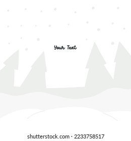 Isolated Blue Christmas tree  silhouette on a white background for your text. Minimalist naive banner flat vector New Year design