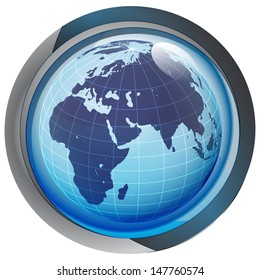 isolated blue circle button with africa on globe vector illustration