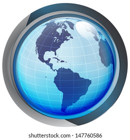 isolated blue circle button with america on globe vector illustration