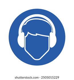 Isolated blue circle sign ear protection for loud sound environments is mandatory 