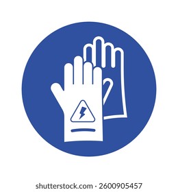 Isolated blue circular safety sign mandatory to use of electrical safety gloves for high voltage electricity, electric shock