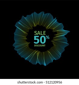 Isolated blue color abstract round shape drapery logo. Shop sale sign. Discount symbol. Wavy texture logotype. Unusual crumpled icon. Vector illustration