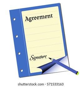 Isolated blue document with the word agreement written on its first page