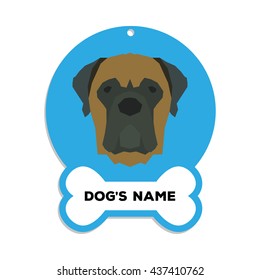 Isolated blue dog tag with text and an illustration of a dog breed