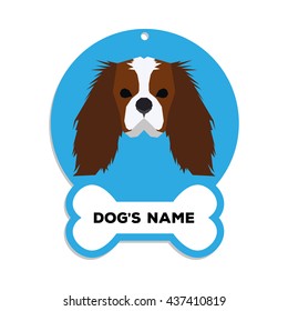 Isolated blue dog tag with text and an illustration of a dog breed