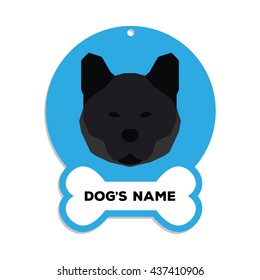 Isolated blue dog tag with text and an illustration of a dog breed