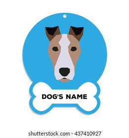 Isolated blue dog tag with text and an illustration of a dog breed