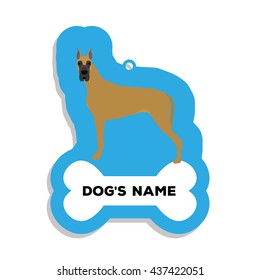 Isolated blue dog tag with text and an illustration of a dog breed