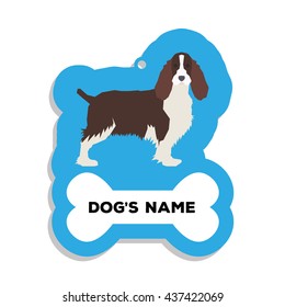 Isolated blue dog tag with text and an illustration of a dog breed