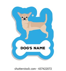 Isolated blue dog tag with text and an illustration of a dog breed