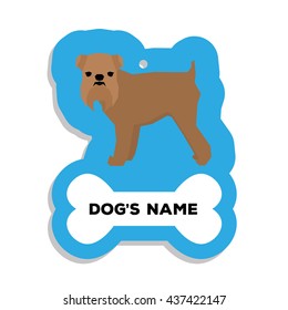 Isolated blue dog tag with text and an illustration of a dog breed