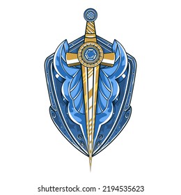Ilustración vectorial herálica de emblema azul aislado