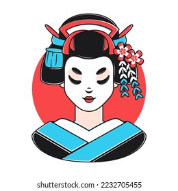 Isolated blue geisha asian vector illustration