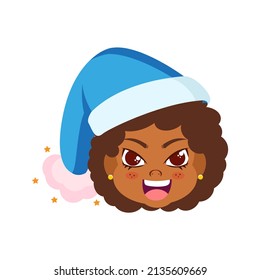 Isolated blue girl christmas emoji cute face vector illustration