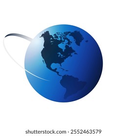 Isolated Blue Globe Design with Around The World Travel Symbol Representing Global Business and Connections - Clip-Art Template on White Background - North and South America