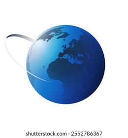 Isolated Blue Globe Design with Around The World Travel Symbol Representing Global Business and Connections - Clip-Art Template on White Background - Europe and Africa