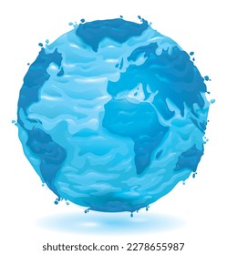 Isolated blue globe with liquid or watery effect. Design in gradient style.