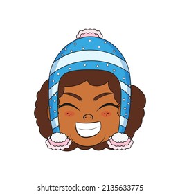 Isolated blue happy girl christmas borderline cute face vector illustration