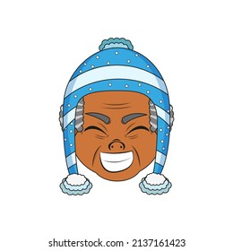 Isolated blue happy old man christmas borderline cute face vector illustration