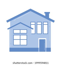 Casa azul aislada con ventanas
