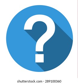Isolated blue icon with white question mark with long shadow (help, faq, support, ...)