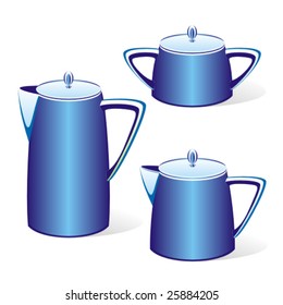 isolated blue kettles