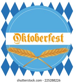 an isolated blue label with a pair of wheats and text on an oktoberfest background