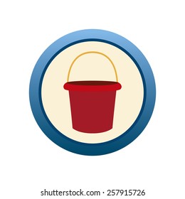 an isolated blue label with a red bucket