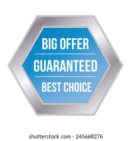 an isolated blue label with silver borders and text for sales purposes