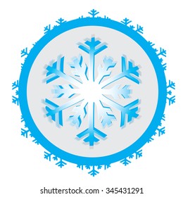 Isolated blue label with an isolated snowflake on a white background