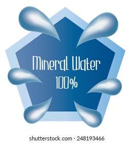 an isolated blue label with text and drops of water