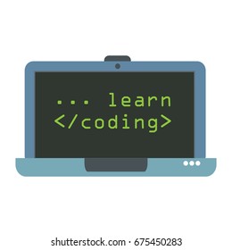 Isolated blue laptop with the text learn coding written on its screen