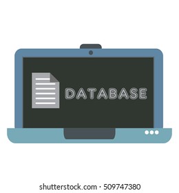 Isolated blue laptop and the word database written on its screen