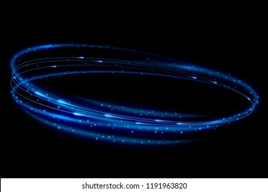 Isolated blue light effect on a black background. Neon blue circles. Graphic design element