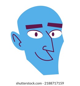 Isolated blue Man face calve hair comic people vector Illustration