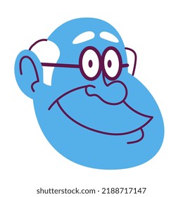 Isolated blue Man face old hair comic people vector Illustration