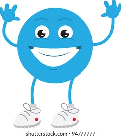 Isolated blue man smiling with hands up