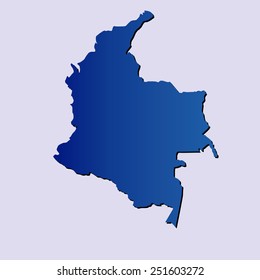 an isolated blue map of colombia on a light blue background