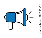 Isolated blue megaphone on white background. Concept of announcement, broadcasting or warning.